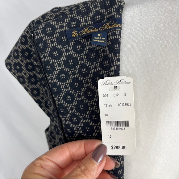NWT BROOKS BROTHERS Women's Navy Blue Geometric Pattern Sheath Midi Dress 10 - Picture 3 of 13